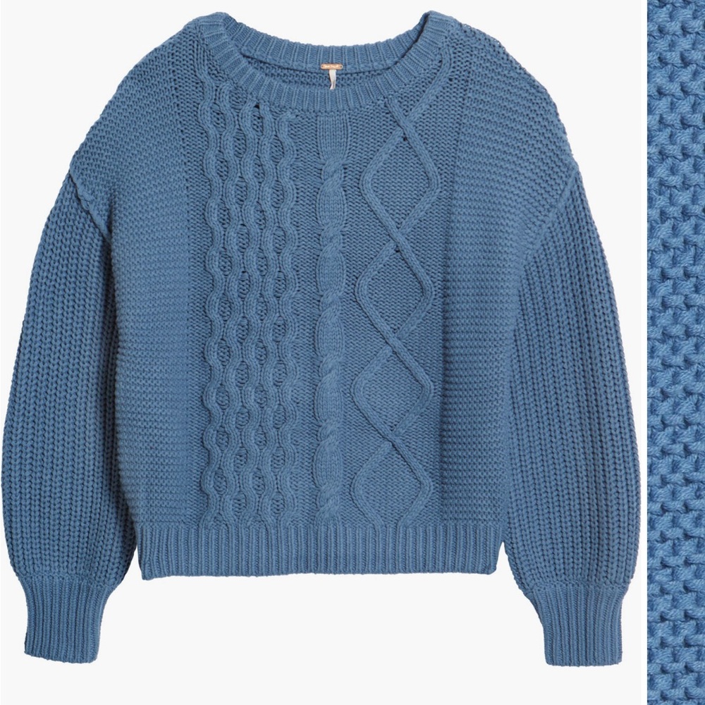 Free People Blue Cable Knit Dream Sweater - Picture 3 of 7
